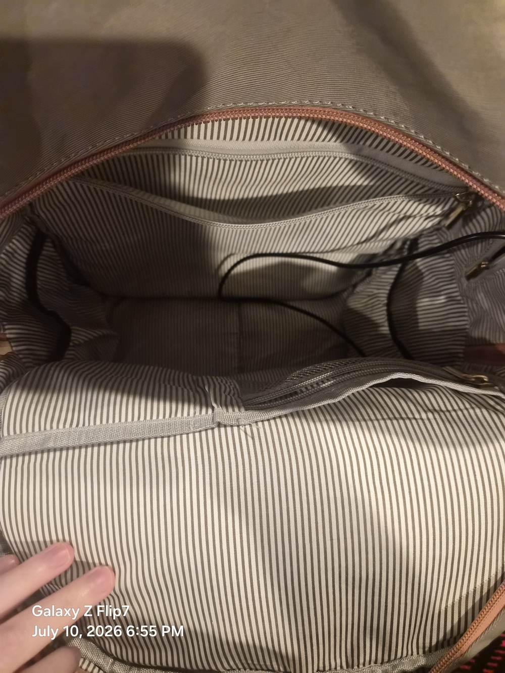 Women's Botique Two-Tone Gray and Blush Backpack With Charging Cables - Picture 4 of 5